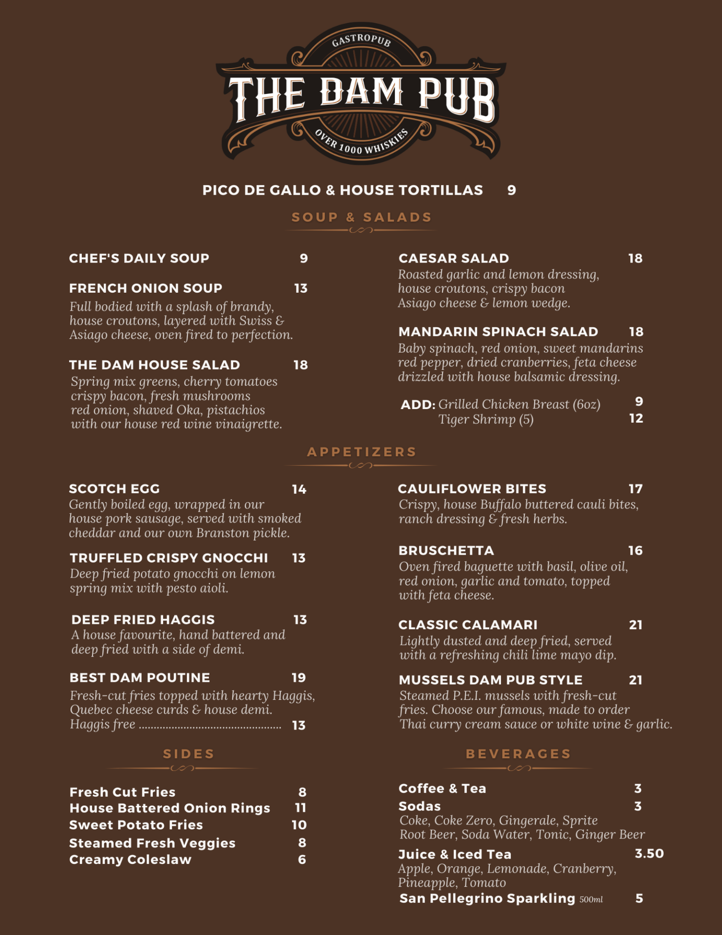 The Dam Pub Lunch Menu